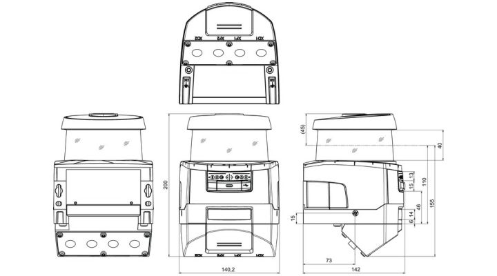 RSL450P-L/CU400P-4M12 安全激光掃描儀的產(chǎn)品尺寸圖