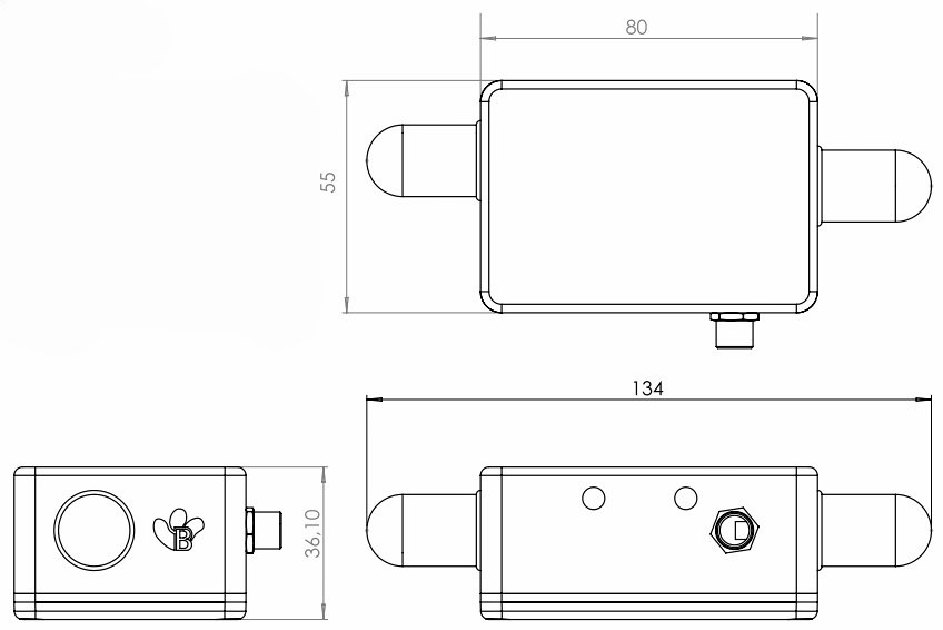 BeanDevice 2.4GHz HI-Inc 傳感器的尺寸圖